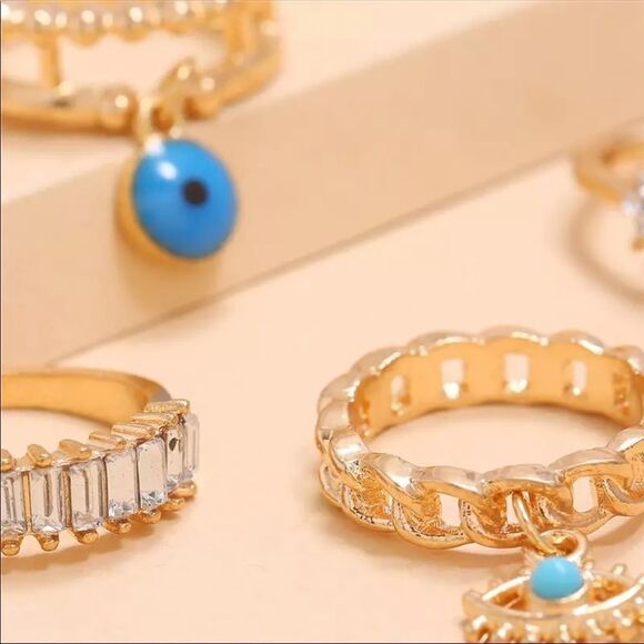 NEW! 4Pcs/Set Gold Color Evil Eye Rings For Women - Picture 2 of 4